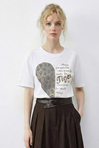 Kadın Leopar Kalp Taş İşlemeli Bisiklet Yaka Regular Fit T-Shirt 2210 60283976 - Beyaz T-SHİRT modelleri