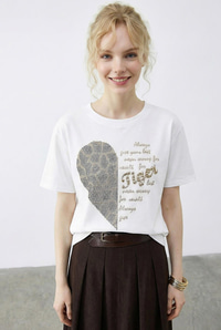 Kadın Leopar Kalp Taş İşlemeli Bisiklet Yaka Regular Fit T-Shirt 2210 60283976 - Beyaz T-SHİRT modelleri
