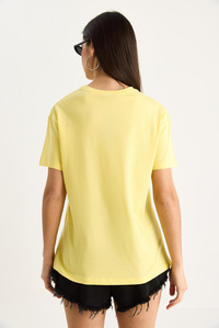Kadın Limon Baskılı Bisiklet Yaka %100 Pamuklu T-Shirt 6701 60283452 - Limon Sarısı