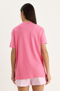 Kadın Limon Baskılı Bisiklet Yaka %100 Pamuklu T-Shirt 6701 60283452 - Pembe