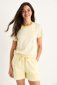 Kadın Limon Nakışlı Çizgili Pamuklu Basic T-Shirt 3369 60283387 - Limon Sarısı