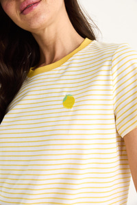 Kadın Limon Nakışlı Çizgili Pamuklu Basic T-Shirt 3369 60283387 - Limon Sarısı