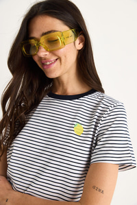 Kadın Limon Nakışlı Çizgili Pamuklu Basic T-Shirt 3369 60283387 - Lacivert-Beyaz