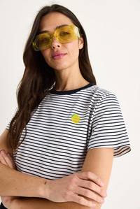 Kadın Limon Nakışlı Çizgili Pamuklu Basic T-Shirt 3369 60283387 - Lacivert-Beyaz