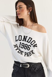 Kadın London Baskılı Kayık Yaka Modal Bluz 6199 60286522 - Beyaz BLUZ modelleri