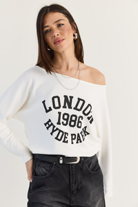 Kadın London Baskılı Kayık Yaka Modal Bluz 6199 60286522 - Beyaz BLUZ modelleri