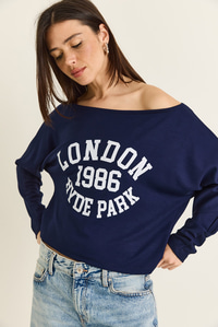 Kadın London Baskılı Kayık Yaka Modal Bluz 6199 60286522 - Lacivert BLUZ modelleri