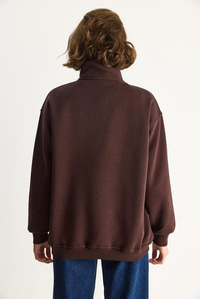 Kadın London İşlemeli Dik Yaka Fermuar Detaylı Şardonlu Oversize Sweatshirt 10003 60283529 - Kahverengi SWEATSHİRT modelleri