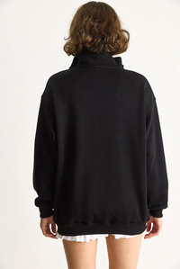 Kadın London İşlemeli Dik Yaka Fermuar Detaylı Şardonlu Oversize Sweatshirt 10003 60283529 - Siyah SWEATSHİRT modelleri