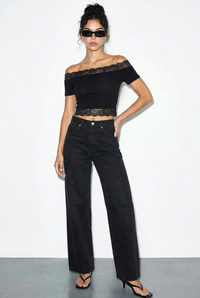 Kadın Madonna Yaka Dantel Detaylı Soft Touch Crop Bluz 0992 60286052 - Siyah BLUZ modelleri