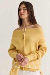 Kadın Madonna Yaka Fermuarlı Relaxed Triko Hırka TH261070 60286640 - Sarı HIRKA modelleri