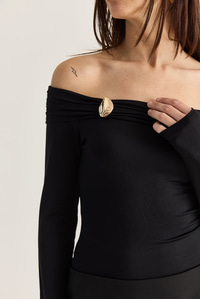 Kadın Madonna Yaka Gold Aksesuarlı Modal Bluz 419-4 60286497 - Siyah BLUZ modelleri