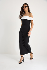 Kadın Madonna Yaka Kalem Maxi Elbise 8031 60283333 - Siyah