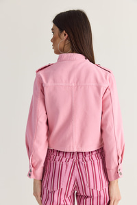 Kadın Mao Yaka Dekoratif Düğmeli Dar Kesim Denim Napolyon Ceket 2955 60286503 - Pembe CEKET modelleri