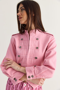 Kadın Mao Yaka Dekoratif Düğmeli Dar Kesim Denim Napolyon Ceket 2955 60286503 - Pembe CEKET modelleri