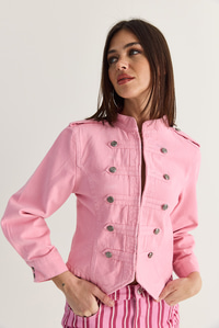 Kadın Mao Yaka Dekoratif Düğmeli Dar Kesim Denim Napolyon Ceket 2955 60286503 - Pembe CEKET modelleri