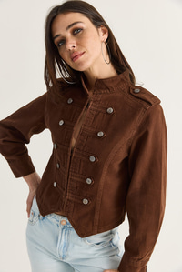 Kadın Mao Yaka Dekoratif Düğmeli Dar Kesim Denim Napolyon Ceket 2955 60286503 - Acı Kahve CEKET modelleri