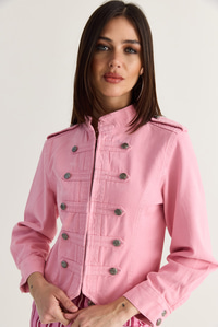 Kadın Mao Yaka Dekoratif Düğmeli Dar Kesim Denim Napolyon Ceket 2955 60286503 - Pembe CEKET modelleri