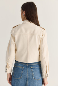 Kadın Mao Yaka Dekoratif Düğmeli Dar Kesim Denim Napolyon Ceket 2955 60286503 - Bej CEKET modelleri