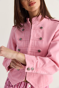Kadın Mao Yaka Dekoratif Düğmeli Dar Kesim Denim Napolyon Ceket 2955 60286503 - Pembe CEKET modelleri