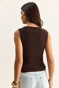 Kadın Metal Aksesuarlı Belden Drape Detaylı Saran Bluz 2315 60286134 - Acı Kahve BLUZ modelleri