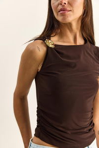Kadın Metal Aksesuarlı Belden Drape Detaylı Saran Bluz 2315 60286134 - Acı Kahve BLUZ modelleri