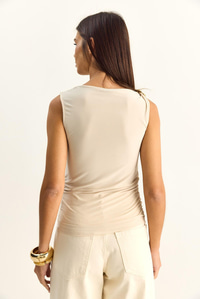 Kadın Metal Aksesuarlı Belden Drape Detaylı Saran Bluz 2315 60286134 - Bej BLUZ modelleri