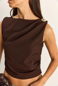Kadın Metal Aksesuarlı Drape Detaylı Gizli Fermuarlı Bluz 20206 60286133 - Acı Kahve BLUZ modelleri