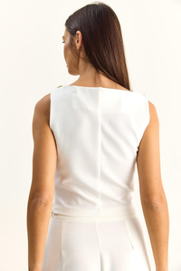 Kadın Metal Aksesuarlı Drape Detaylı Gizli Fermuarlı Bluz 20206 60286133 - Beyaz BLUZ modelleri