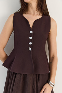 Kadın Metal Düğme Detaylı V Yaka Peplum Triko Yelek 2785 60286529 - Mürdüm YELEK modelleri