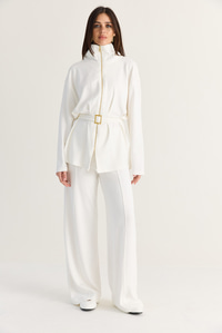 Kadın Modal Dik Yaka Kemerli Uzun Hırka Palazzo Pantolon Takım 4209 60286514 - Beyaz ALT - ÜST TAKIM modelleri