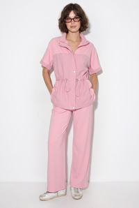 Kadın Modal Kumaş Dik Yaka Stoperli Hırka Bol Paça Pantolon Takım 2664 60286402 - Pembe ALT - ÜST TAKIM modelleri