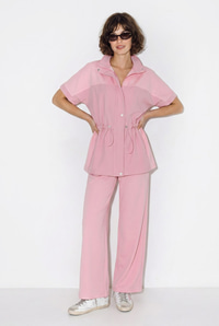 Kadın Modal Kumaş Dik Yaka Stoperli Hırka Bol Paça Pantolon Takım 2664 60286402 - Pembe ALT - ÜST TAKIM modelleri