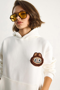 Kadın Nakış İşlemeli Kapüşonlu Kanguru Cepli Sweatshirt 6045 60284098 - Ekru SWEATSHİRT modelleri