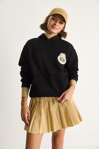 Kadın Nakış İşlemeli Kapüşonlu Kanguru Cepli Sweatshirt 6045 60284098 - Siyah SWEATSHİRT modelleri