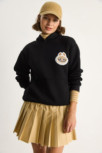 Kadın Nakış İşlemeli Kapüşonlu Kanguru Cepli Sweatshirt 6045 60284098 - Siyah SWEATSHİRT modelleri