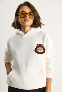 Kadın Nakış İşlemeli Kapüşonlu Kanguru Cepli Sweatshirt 6045 60284098 - Ekru SWEATSHİRT modelleri