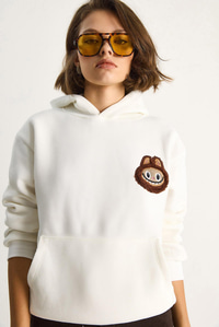 Kadın Nakış İşlemeli Kapüşonlu Kanguru Cepli Sweatshirt 6045 60284098 - Ekru SWEATSHİRT modelleri