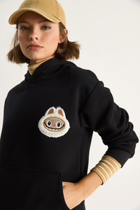 Kadın Nakış İşlemeli Kapüşonlu Kanguru Cepli Sweatshirt 6045 60284098 - Siyah SWEATSHİRT modelleri