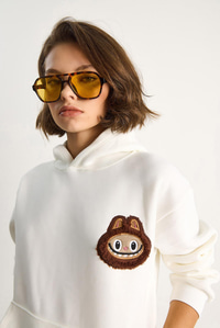 Kadın Nakış İşlemeli Kapüşonlu Kanguru Cepli Sweatshirt 6045 60284098 - Ekru SWEATSHİRT modelleri