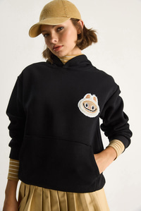 Kadın Nakış İşlemeli Kapüşonlu Kanguru Cepli Sweatshirt 6045 60284098 - Siyah SWEATSHİRT modelleri