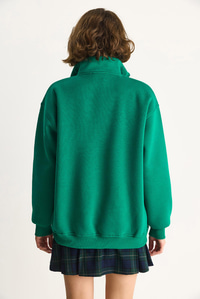 Kadın Nakışlı Yarım Fermuarlı Polo Yaka Şardonlu Oversize Sweatshirt 10002 60283528 - Yeşil SWEATSHİRT modelleri
