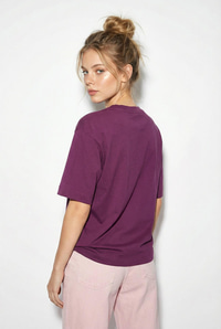 Kadın Nakışlı Yazı İşlemeli Kayık Yaka T-Shirt 60382604 - Mor T-SHİRT modelleri