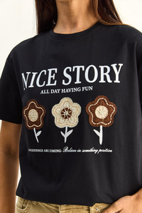 Kadın Nice Story Yazı ve Nakış Detaylı Relaxed Fit T-Shirt 7635 60286116 - Siyah T-SHİRT modelleri
