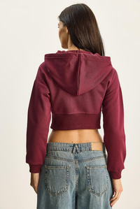 Kadın NYC Nakışlı Üç İplik Şardonlu Kapüşonlu Crop Hırka 6942 60283794 - Bordo HIRKA modelleri