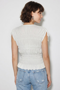 Kadın Omuzdan Bağlama Detaylı Büzgü İşlemeli Fit Kesim Triko Bluz 2743 60286377 - Beyaz BLUZ modelleri