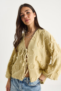 Kadın Önü Bağlamalı Kendinden Nakışlı Püsküllü Salaş Kimono 7012-2 60283410 - Çağla Yeşili