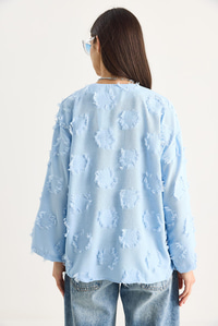 Kadın Önü Bağlamalı Kendinden Nakışlı Püsküllü Salaş Kimono 7012-2 60283410 - Bebe Mavisi