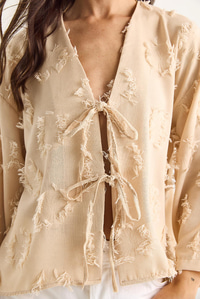 Kadın Önü Bağlamalı Kendinden Nakışlı Püsküllü Salaş Kimono 7012-2 60283410 - Bej