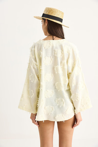 Kadın Önü Bağlamalı Kendinden Nakışlı Püsküllü Salaş Kimono 7012-2 60283410 - Tereyağ